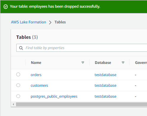 [Lake Formation] データカタログのemployeesテーブルを削除6