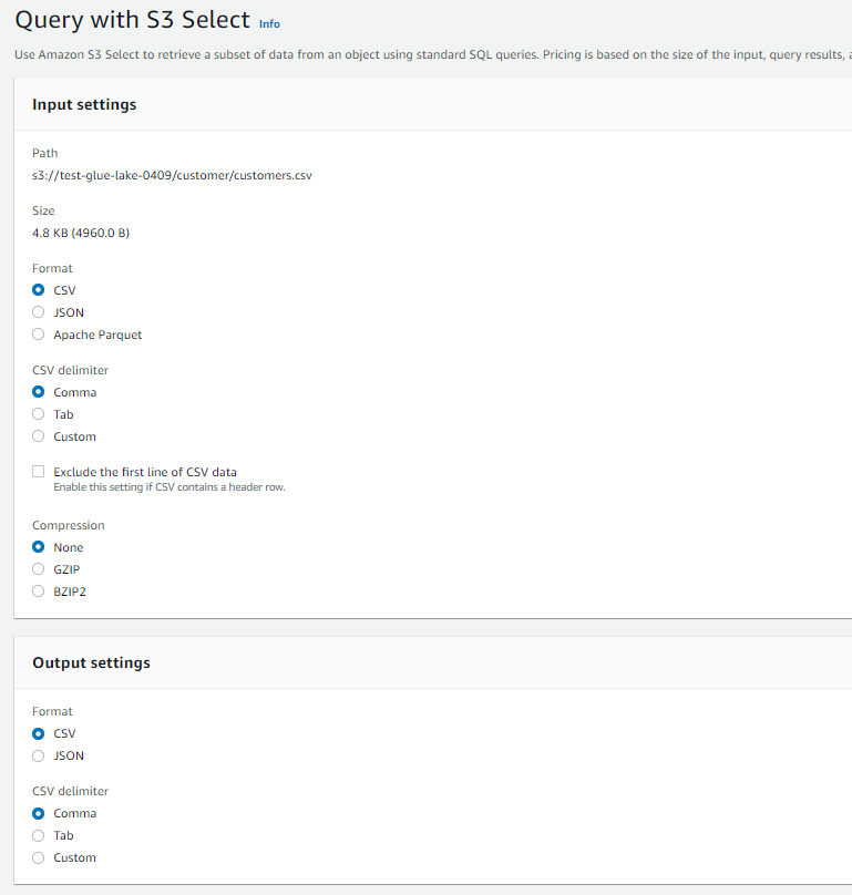 「Query with S3 Select」の設定１