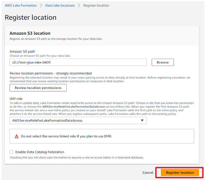 「Register location」を押下